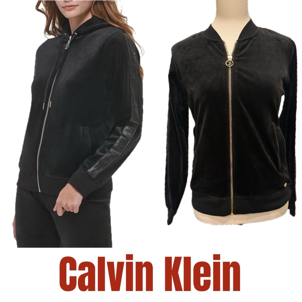 Calvin Klein Black Velvet Bomber Jacket‎